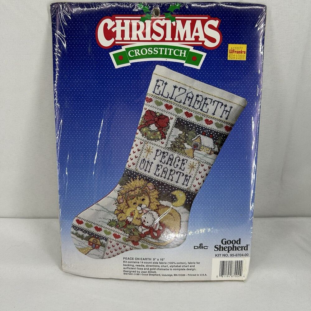 1990 Peace On Earth Cross Stitch Christmas Stocking Kit Good Shepherd Lion Lamb